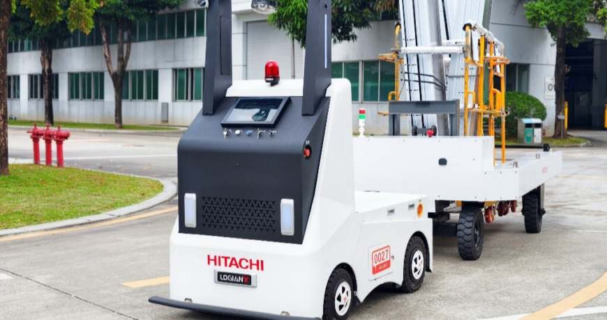 Безпілотний тягач перевозить матеріали на заводі Hitachi Elevator у Гуанчжоу
